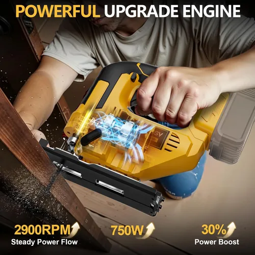 Vista 4 de Sierra caladora compatible con batería Dewalt de 20V Max, herramienta de sierra caladora inalámbrica sin escobillas NATBEESY, luz de trabajo LED