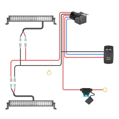 Vista 5 de Mofun - Kit de arnés de cableado de luz LED de 2 conductores con interruptor basculante azul para luces traseras, relé de encendido/apagado