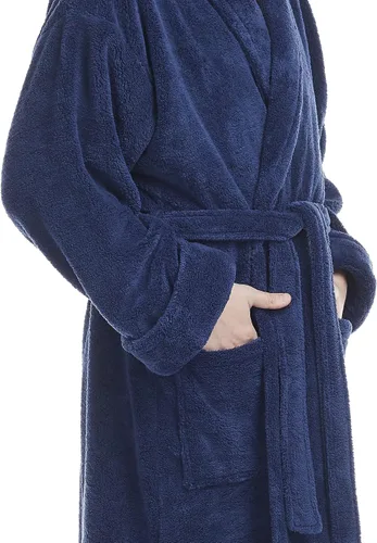 Vista 4 de Arus Bata larga larga de forro polar con cuello de chal para hombre, bata de baño turca
