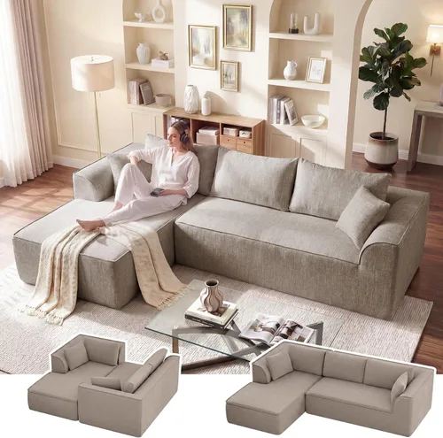 Vista 18 de Vesgantti 106" Boneless Couch with Chaise, U Shaped Deep Seat Comfy Cloud Modular Sofa Chenille Memory Foam Sectional Couches for Living Room