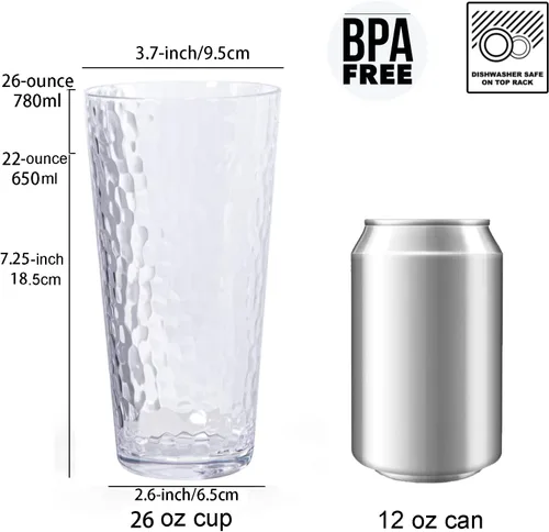 Vista 2 de KX-WARE Vasos acrílicos de 26 onzas de plástico para beber más grandes, juego de 6 vasos transparentes