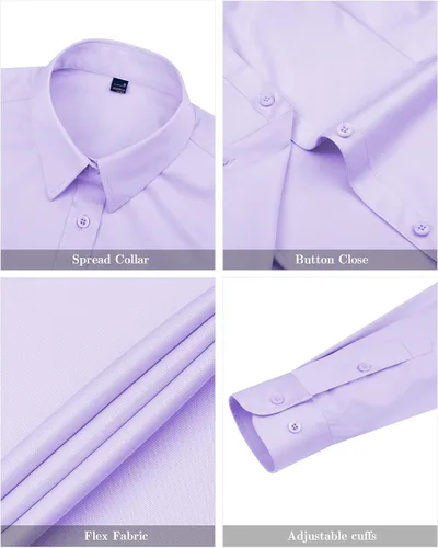 Vista 4 de J.VER Camisas de vestir para mujer, de manga larga, con botones, sin arrugas, blusa de trabajo sólida