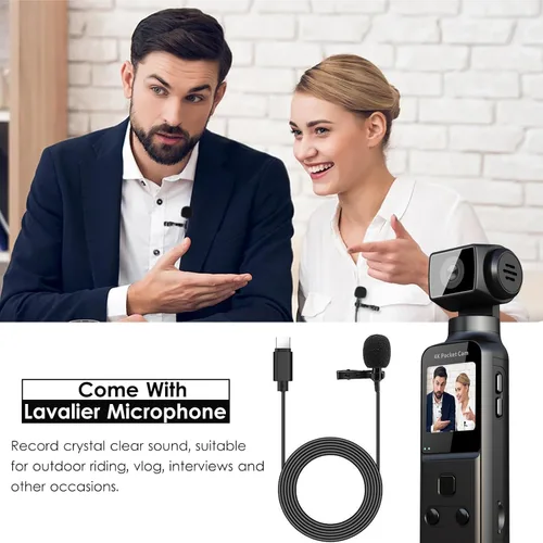Vista 5 de Cámara Corporal 4K con Micrófono Externo, Mini Cámara de Vídeo y Audio de Bolsillo con Rotación de 270° para Deporte al Aire Libre, Bicicleta