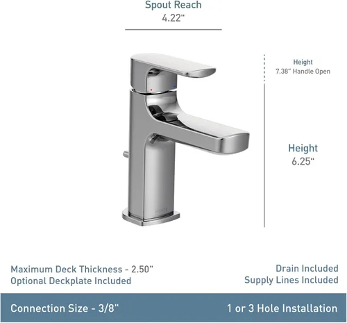 Vista 5 de Moen 6900BN Rizon - Grifo de baño moderno de una manija con conjunto de drenaje, níquel cepillado