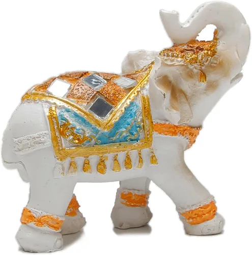 Vista 4 de Juego de 2 estatuas y figuras de elefante - Regalos de elefante de la suerte y la riqueza para decoración del hogar - Estatua con trompa hacia