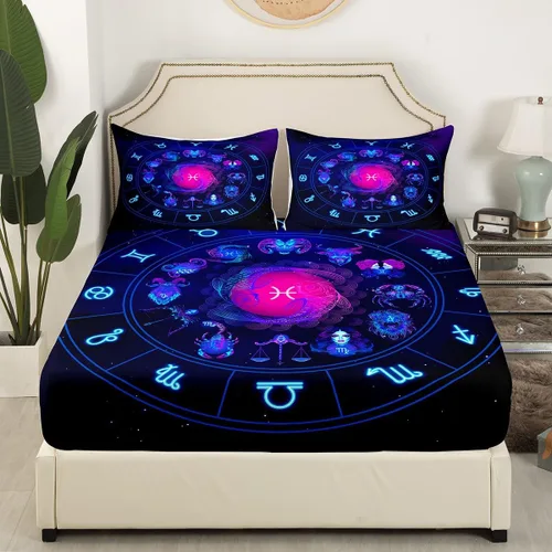 Vista 3 de Erosebridal Piscis - Juego de sábanas de tamaño individual de 12 constelaciones para niños, niñas, niños, niñas, niños, sábana bajera ajustable
