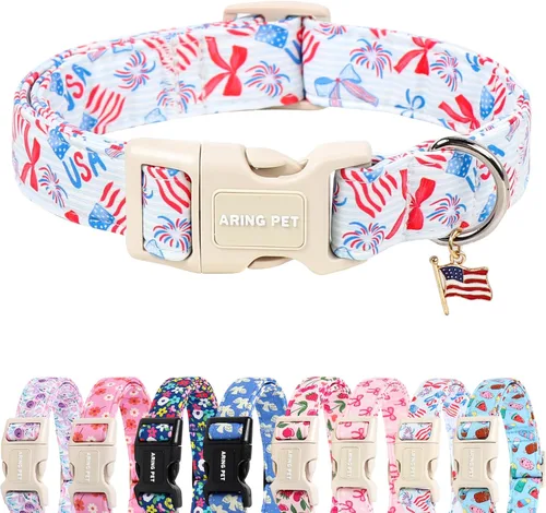 Vista 153 de Aring Pet Collar de algodón, ligero y ajustable, con hebilla de liberación rápida, para perros pequeños, medianos y grandes, para cachorros, S, Hoja