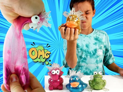 Vista 4 de JA-RU Squeezy Goblin Monster Squishy Juguetes para niños (6 juguetes esponjosos Mochi surtido) Bola antiestrés con purpurina gigante. Juguetes