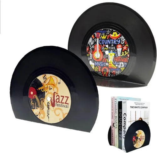Vista 7 de Sujetalibros modernos para estantes, diseño de discos de vinilo retro, sujetalibros decorativos para amantes de la música, tapón decorativo