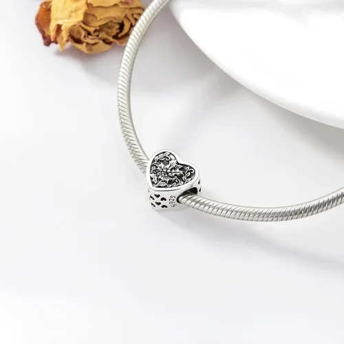 Vista 3 de PEIMKO Dije personalizado de plata de ley con diseño de corazón de flor de nacimiento y corazón de flor de nacimiento pulsera de serpiente regalo
