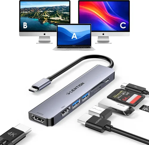 Vista 14 de LENTION USB-C Hub, 4K@60Hz HDMI, 100W PD, 2 USB-C, 2 USB 3.0, Card Reader