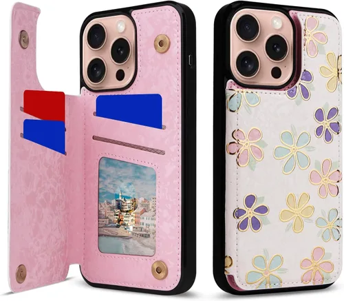 Vista 79 de UEEBAI Funda tipo cartera para iPhone 13 con tarjeteros, piel sintética, diseño floral, función atril, bloqueo RFID, doble cierre magnético, funda