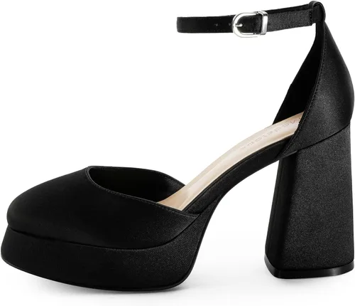 Vista 2 de Modatope Tacones de plataforma para mujer, tacón grueso, puntera cerrada, tacón de bloque, correa de tobillo, sandalias de plataforma