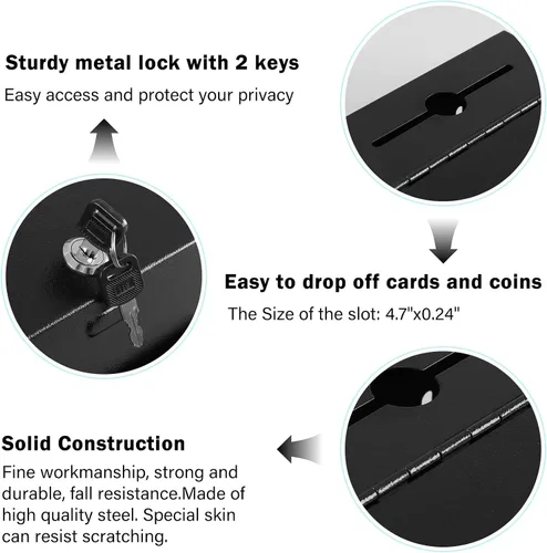 Vista 7 de xydled Caja de sugerencias con cerradura montable en pared de metal para donación/boleta/votación/colección/caja de depósito de llaves con 50