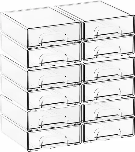 Vista 10 de Yieach Cajones de almacenamiento apilables transparentes de 2.2 pulgadas de alto, paquete de 4 cubos de organización y almacenamiento, organizador
