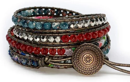 Vista 47 de ZOSOJONA - Pulseras bohemias hechas a mano de piedra natural, que dan vuelta, con cuentas de cristal de turquesa