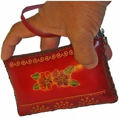 Vista 3 de monedero de cuero cambio, cartera, forma rectángulo, hecho a mano flor monedero, titular de tarjetas, Rojo