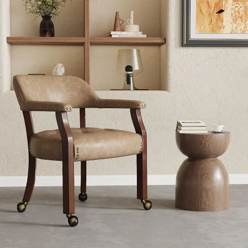 Vista 10 de LEEMTORIG Sillas de comedor con ruedas y brazos, Sillas de comedor con ruedas, Sillas de mesa de póker, Sillas de madera maciza Boss Caption's Patas