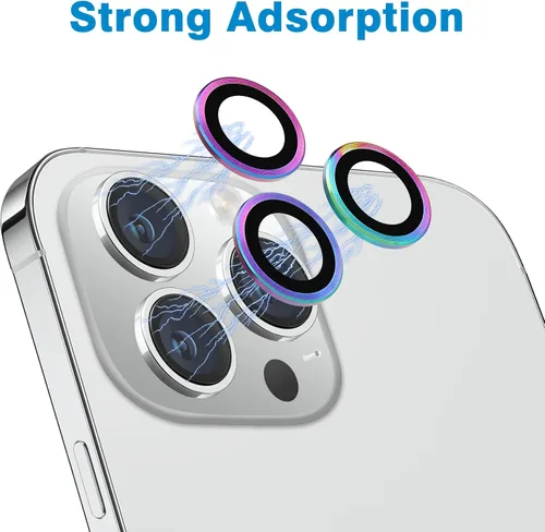 Vista 3 de Protector de lente de cámara compatible con iPhone 12 Pro Max, antiarañazos, vidrio templado 9H, protector de pantalla de cámara de metal, anillo a