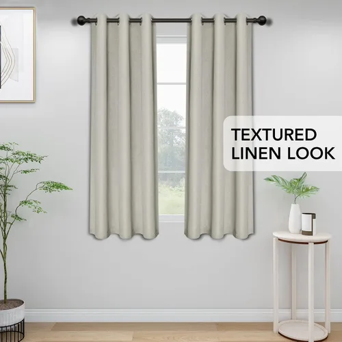 Vista 2 de Easy-Going - Cortinas opacas con aspecto de lino para oscurecer la habitación, con ojales para ventana, cortinas para dormitorio, sala de estar