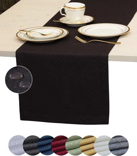Vista 14 de Camino de mesa negro de 36 pulgadas, bufanda impermeable para aparador, camino de mesa de café para exteriores, elegantes caminos de mesa