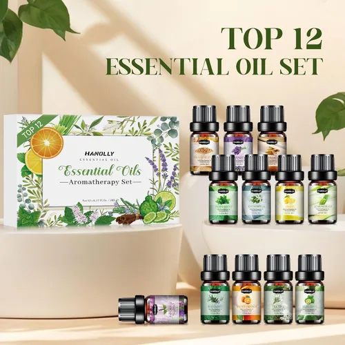 Vista 8 de Juego de aceites esenciales, kit de aceites esenciales de aromaterapia para difusor, humidificador, masaje, cuidado de la piel (12 x 5ml) - árbol