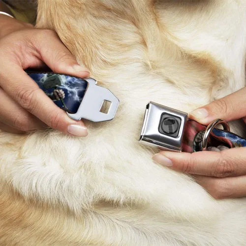 Vista 8 de Collar de perro hebilla para cinturón de seguridad Avengers Thor Hammer Action Pose Galaxy Blues Blanco 9 a 15 pulgadas 1.0 pulgadas de ancho