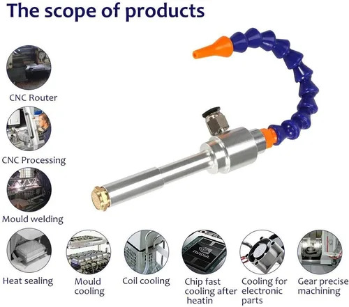 Vista 6 de Aire frío de vórtice de aleación de aluminio de 5.118 in con tubo flexible para fresadora de torno CNC Enfriamiento en seco