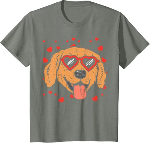 Vista 116 de Golden Retriever cara corazón gafas día de San Valentín perro regalo camiseta Negro