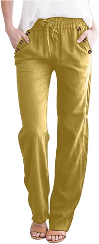 Vista 16 de Casual Pants for Women Summer Solid Color Drawstring Elastic Waist Pants Baggy Straight Leg Long Trouser with Pocket