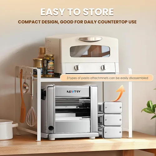 Vista 5 de NEWTRY Máquina eléctrica para hacer pasta familiar, máquina para hacer fideos, rodillo de masa, cortador de prensa con 3 accesorios de cuchilla