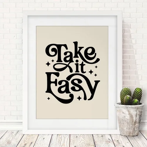 Vista 6 de ZEARPT Cita impresa con texto "Take It Easy", impresiones en blanco y negro, decoración de dormitorio, decoración de habitación de dormitorio, citas