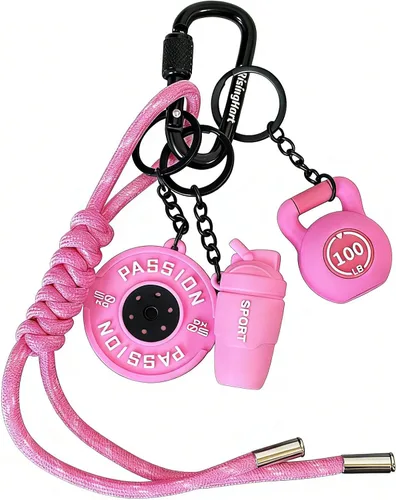 Vista 10 de Llavero con mancuernas de gimnasio, regalo para mujeres y hombres, bonitos llaveros de automóvil para gimnasio, regalo de fitness