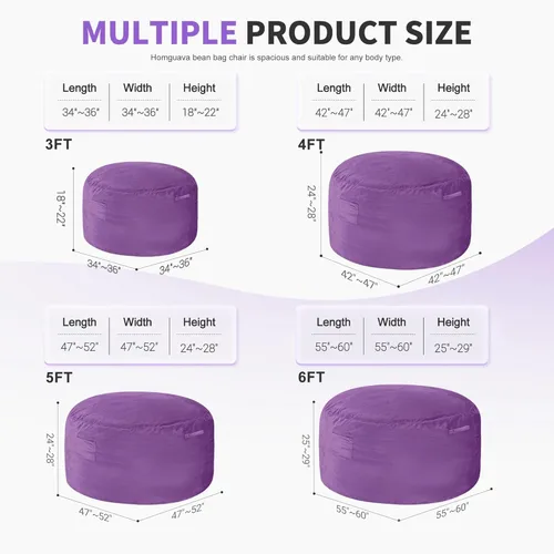Vista 2 de Homguava - Sillón puff de 3 pies Sillón estilo puff grande de 3 pulgadas con relleno de espuma viscoelástica, sofá suave con funda de terciopelo