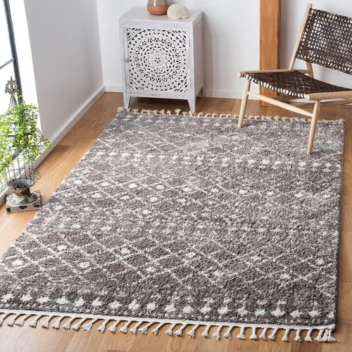 Vista 16 de SAFAVIEH Berber Fringe Shag Collection - Alfombra decorativa de 2 pies 2 pulgadas x 4 pies, color crema y azul, diseño, no desprende pelusa