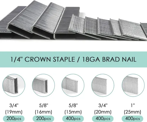 Vista 3 de NEU MASTER Kit combinado de grapas de corona estrecha de 1/4 pulgadas y clavos Brad 18GA para NTC0040, NTC0023, NTC0110, 1600