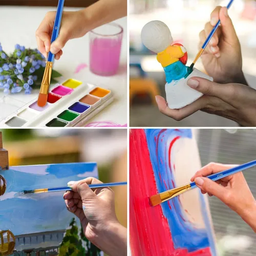 Vista 7 de Juego de 20 pinceles de pintura para aceite acrílico, acuarela, planos y redondos, para pintura lavable, pintura artística, pinceles pequeños a