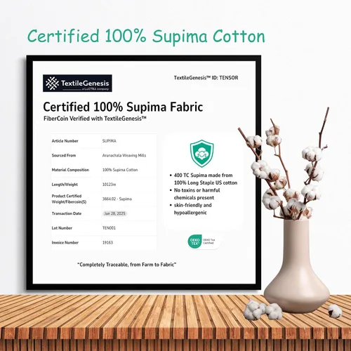 Vista 2 de Juego de sábanas de algodón Supima certificado de 4 piezas, tamaño individual, con moneda de fibra para genuinidad, 100% algodón cultivado