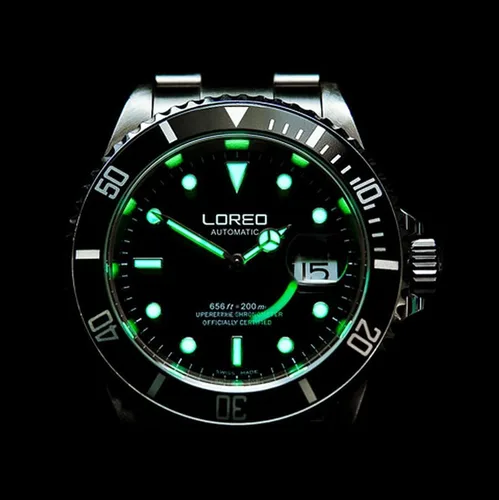 Vista 8 de LOREO Reloj automático de acero inoxidable para hombre con bisel giratorio negro