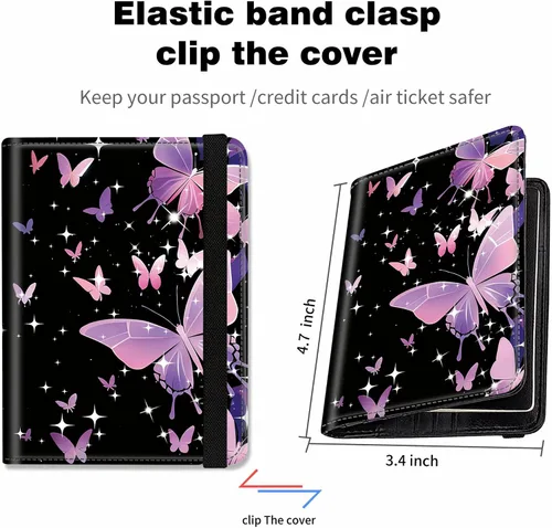 Vista 3 de RYUITHDJP Funda para tarjetas de crédito con RFID Block-2-A, Mariposas Moradas, Casual