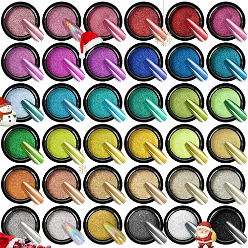 Vista 12 de SAVILAND Juego de Polvo Cromado para Uñas: 6 Colores Polvo Cromado Dorado Metálico para Uñas con Efecto Espejo Pigmento Camaleón Holográfico Polvo