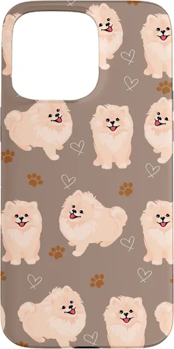 Vista 30 de Funda marrón para iPhone 13 Pro Max con diseño de pomerania y cachorros