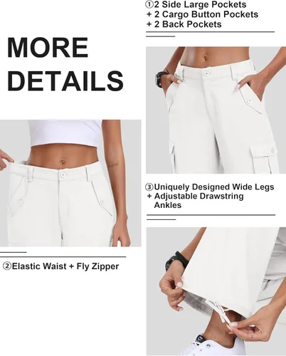 Vista 5 de MoFiz Pantalones cargo para mujer, 6 bolsillos, holgados, de pierna ancha, cintura alta, casuales, para senderismo, exteriores, atléticos