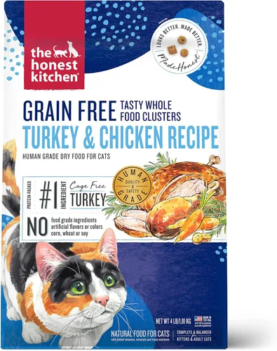Vista 11 de The Honest Kitchen Clusters de comida para gatos de grado humano de comida entera sin granos de pollo seco, bolsa de prueba de 1 libra