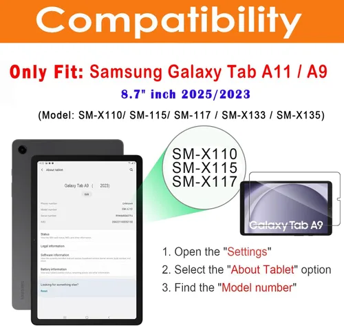 Vista 2 de Paquete de 2 protectores de pantalla para Galaxy Tab A11/A9 de 8.7 pulgadas 2025/2023, protector de película de vidrio templado para tableta Samsung
