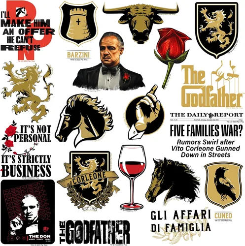 Vista 3 de The Godfather Movie - Paquete variado de calcomanías de vinilo de 50 quilates, tamaño grande, con cita troquelada y personajes para laptop, botella