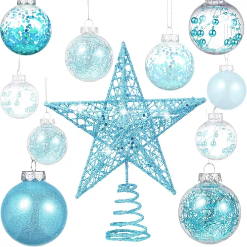 Vista 9 de Gejoy Juego de 25 Adornos de Navidad Adornos de Bola de Navidad con Adorno de Estrella en la Parte Superior del Árbol Adornos Colgantes