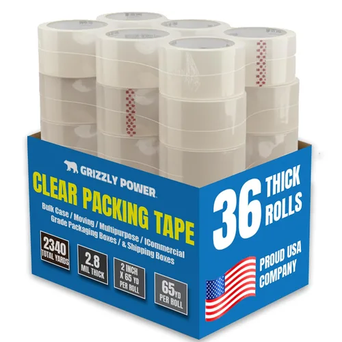 Vista 4 de Grizzly Power - Cinta de embalaje transparente (6 rollos) Cinta de embalaje resistente (5 cm x 59 m) Cinta adhesiva fuerte de 2,8 mm de grosor