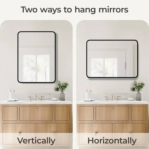 Vista 6 de USHOWER Espejo de baño negro para sobre el fregadero, 22 x 30 pulgadas, espejo rectangular negro mate para pared, espejo de tocador con marco