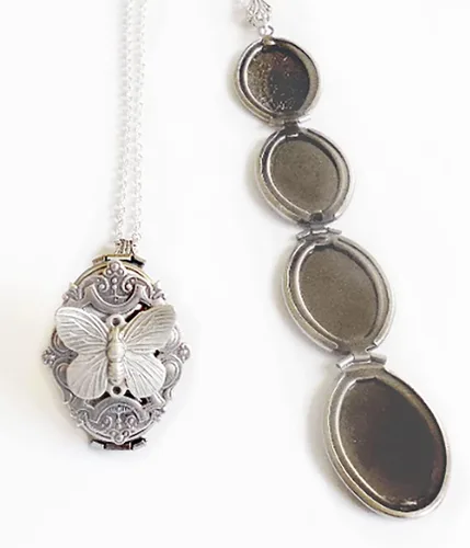 Vista 2 de Locket with Picture Butterfly locket Custom 4 Photos Locket Memorial Gifts for Women customized picture Locket for family photo Birthday Gift